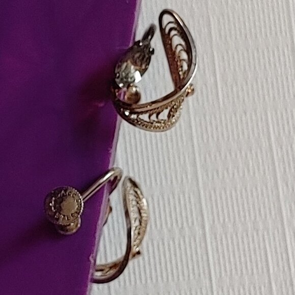 VINTAGE Silver Filigree Earrings Screw Back SIGNED - Picture 3 of 7